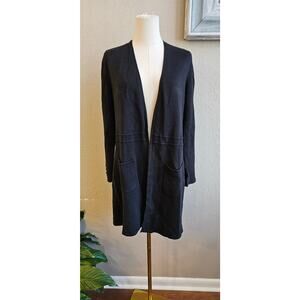 Talbots Long Cotton Modal Open‎ Front Cardigan Sweater Women Size L Petite Black